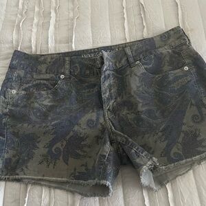 American Eagle Outfitters Olive Green Paisley Denim Shorts